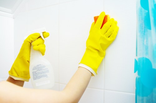Technician confirming a carpet cleaning booking and service details